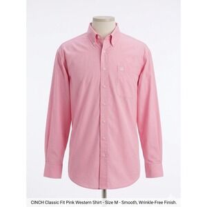 Cinch Men's Button Down Western Shirt Pink Long Sleeve Solid Classic Fit Size M